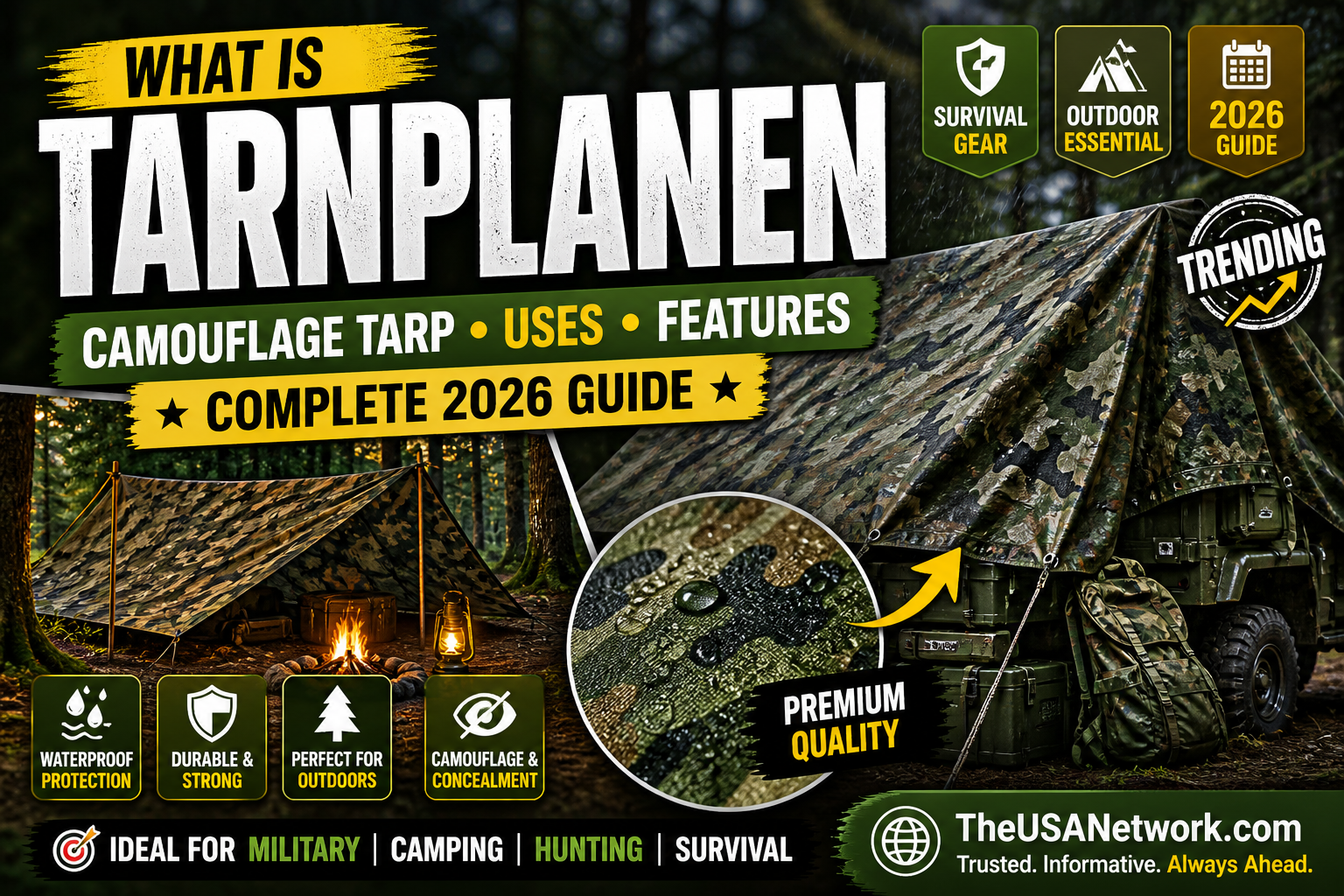 Tarnplanen camouflage tarp uses features outdoor survival gear waterproof cover